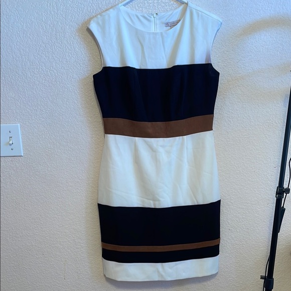 Black and White Sheath Mini Dress with Cap Sleeves - Picture 3 of 6